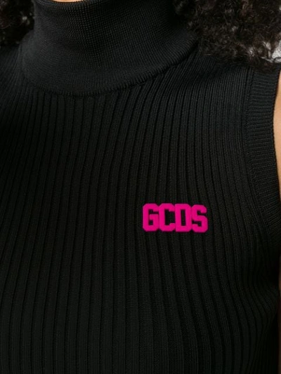 Shop Gcds Ribbed Knit Logo Top In Black