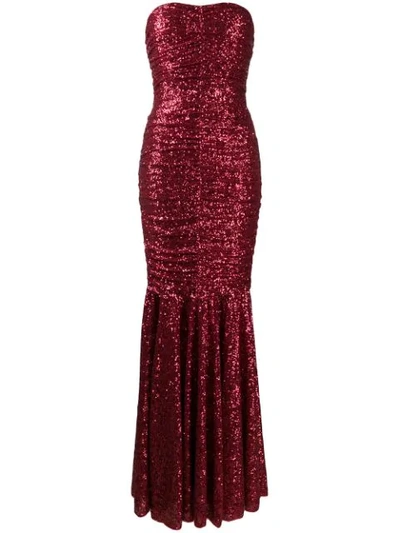 Shop Dolce & Gabbana Sequin-embellished Draped Gown In Red