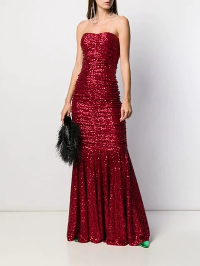 Shop Dolce & Gabbana Sequin-embellished Draped Gown In Red