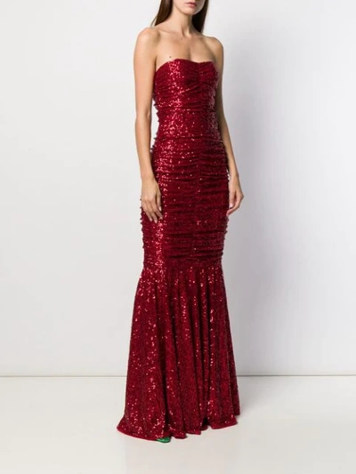 Shop Dolce & Gabbana Sequin-embellished Draped Gown In Red