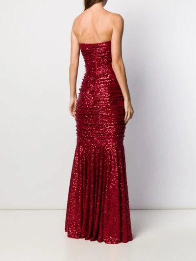 Shop Dolce & Gabbana Sequin-embellished Draped Gown In Red