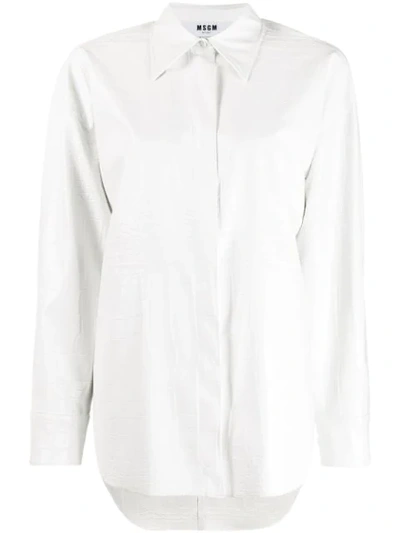 Shop Msgm Crocodile Embossed Faux Leather Shirt In White