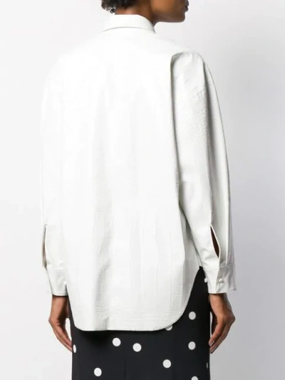 Shop Msgm Crocodile Embossed Faux Leather Shirt In White