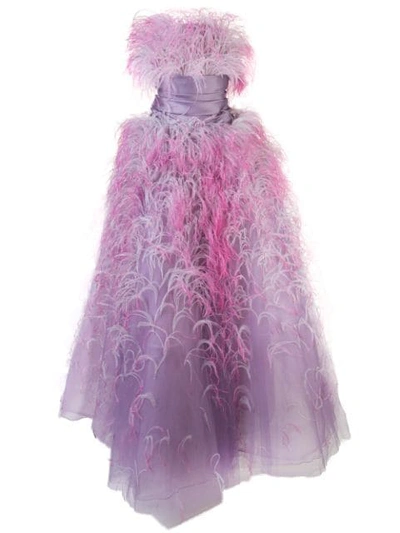 Shop Marchesa Strapless Ballgown In Purple