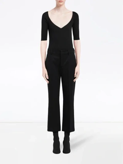 Shop Prada Sateen Tailored Cropped Trousers In Black