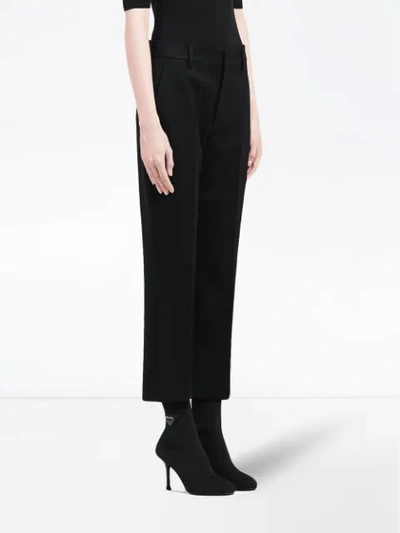 Shop Prada Sateen Tailored Cropped Trousers In Black