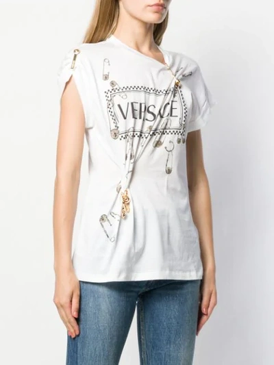 Shop Versace Safety Pin Logo T-shirt In White