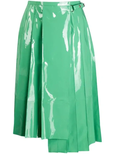 Shop Fendi Asymmetric Pleated Wrap Skirt In Green