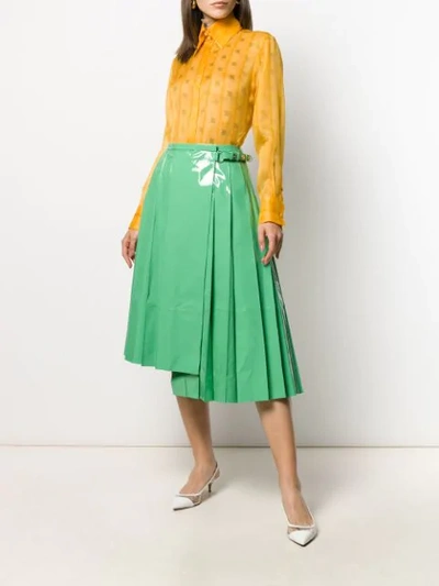 Shop Fendi Asymmetric Pleated Wrap Skirt In Green
