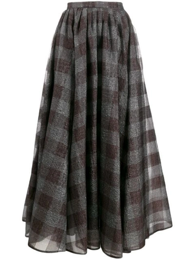 Shop Erdem Checkered Long Skirt In Grey