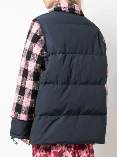 Shop Marni Bi-material Checked Quilted Jacket In Pink