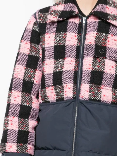 Shop Marni Bi-material Checked Quilted Jacket In Pink