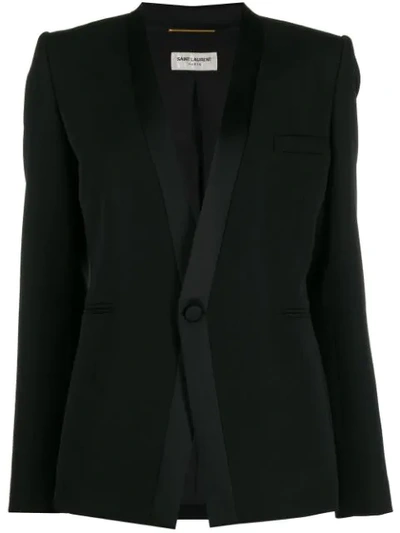 Shop Saint Laurent Satin-trimmed Tuxedo Blazer In Black