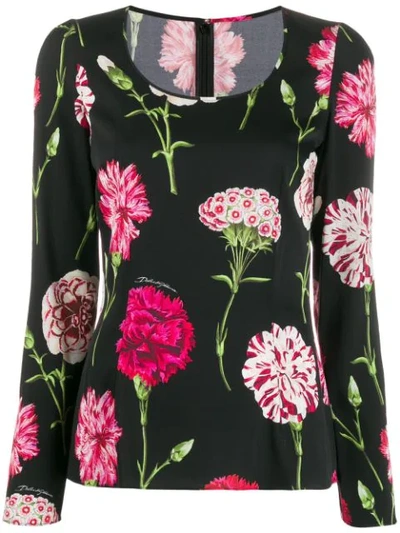Shop Dolce & Gabbana Scoop Neck Floral Print Blouse In Black
