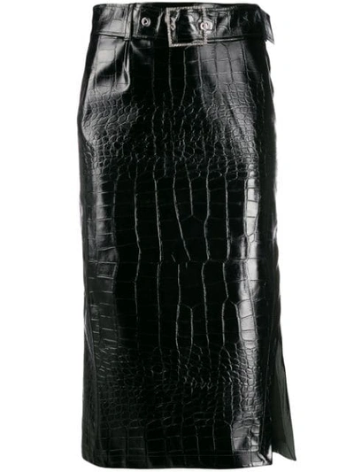 Shop Pinko Varnished Fitted Skirt In Black