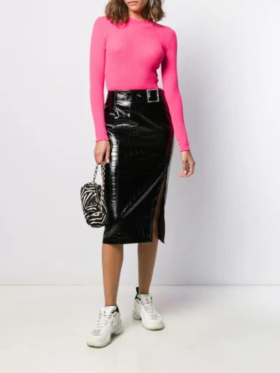 Shop Pinko Varnished Fitted Skirt In Black