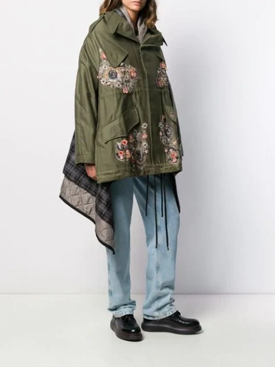 Shop Antonio Marras Floral Appliqué Parka In Green