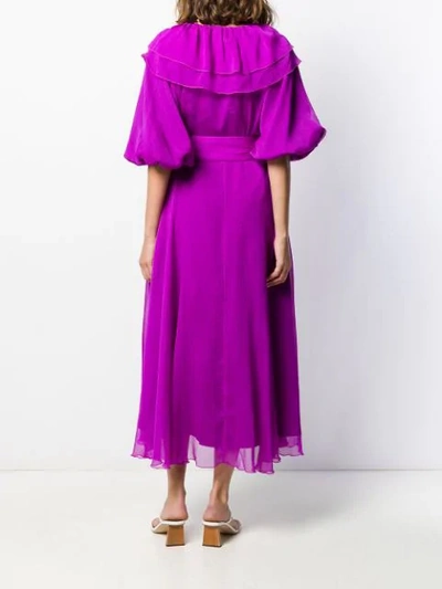Shop Rotate Birger Christensen Ruffled Belted Midi Dress In Purple