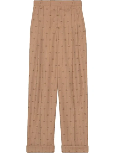 Shop Gucci Gg Stripe Wide-leg Trousers In Brown