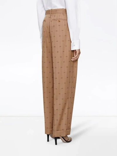 Shop Gucci Gg Stripe Wide-leg Trousers In Brown