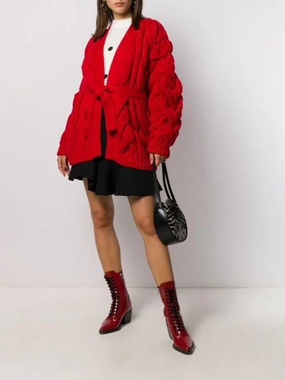 Shop Dsquared2 Oversized Chunky Knit Cardigan In Red