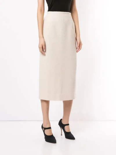 Shop Alessandra Rich Tweed Midi Skirt In White