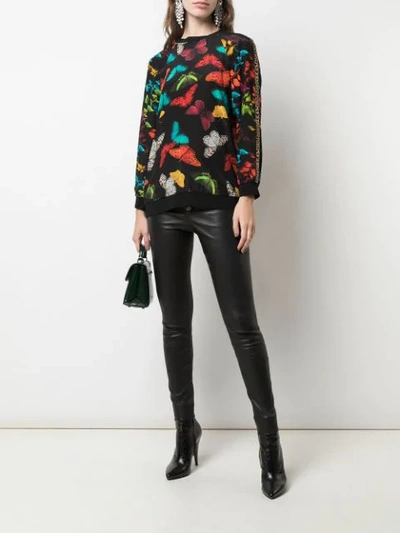 Shop Alice And Olivia Calvin Butterfly Print Sweater In Black