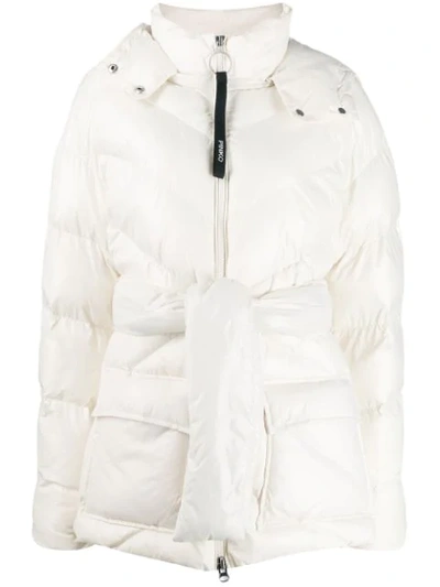 Shop Pinko Tie-waist Padded Coat In White