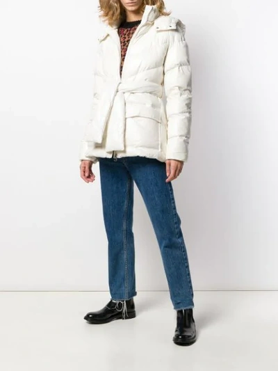 Shop Pinko Tie-waist Padded Coat In White