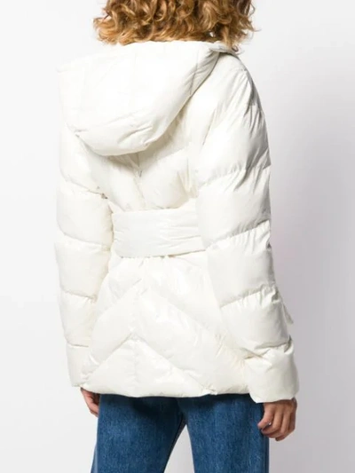 Shop Pinko Tie-waist Padded Coat In White