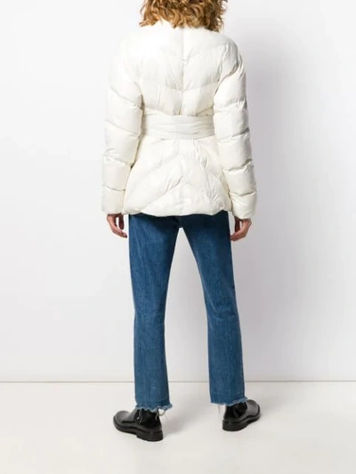 Shop Pinko Tie-waist Padded Coat In White