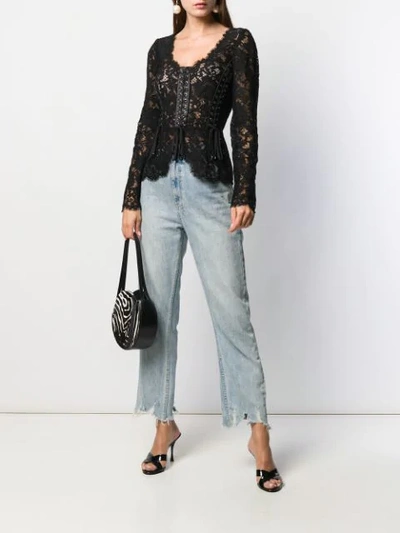 Shop Dolce & Gabbana Floral Lace Corset Style Blouse In Black