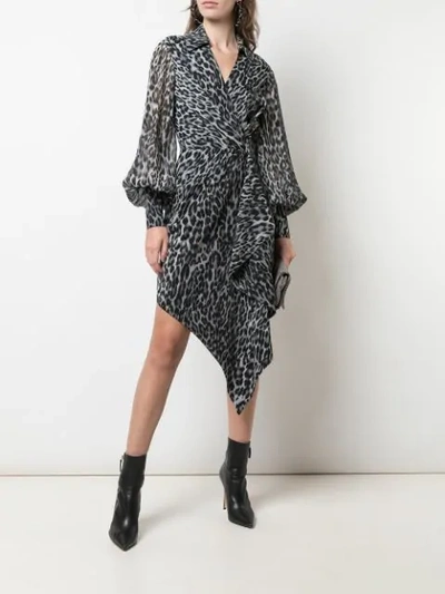 Shop Rasario Leopard Print Wrap Dress In Grey