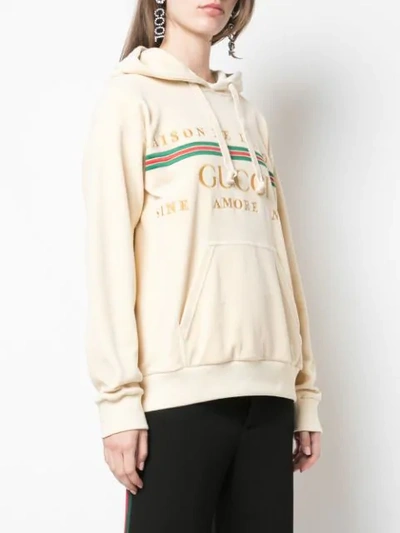 Shop Gucci Velvet Maison De L'amour Hoodie In 9300 Rose Beige/mc