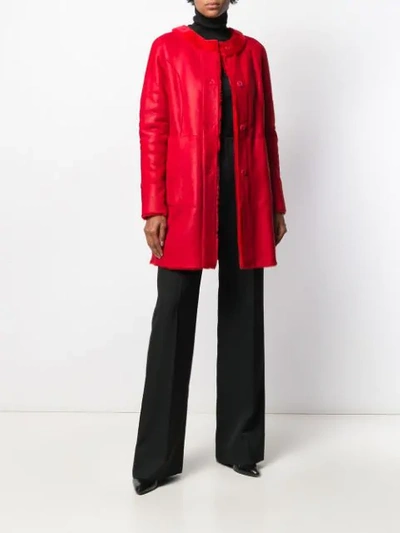 Shop Drome Fur Midi Coat In 4251 Red Fl