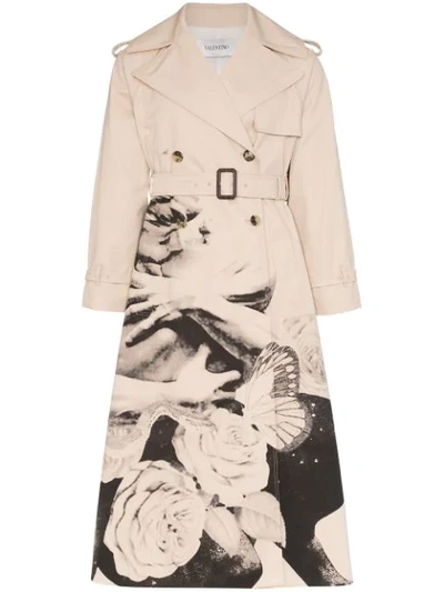 Shop Valentino X Undercover Graphic Lovers Print Trench Coat In Neutrals