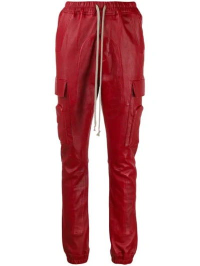 Shop Rick Owens Larry Leather Cargo Trousers In Red