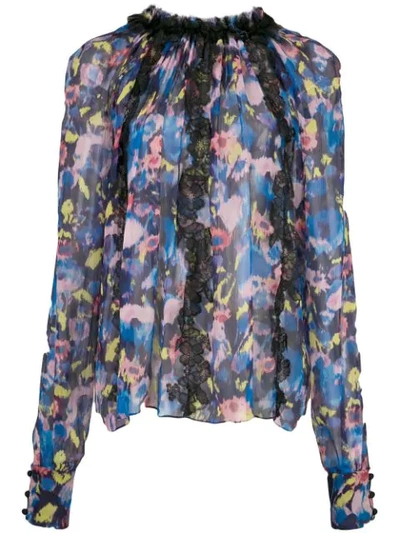 Shop Jason Wu Collection Floral Print Sheer Blouse In Blue