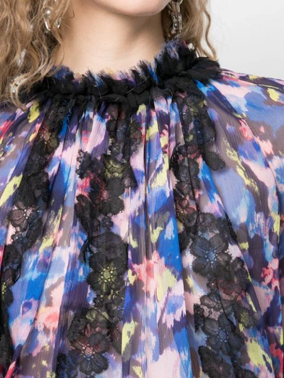 Shop Jason Wu Collection Floral Print Sheer Blouse In Blue