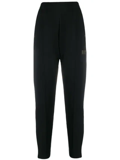 Shop Ea7 Logo Plaque Trousers In Black