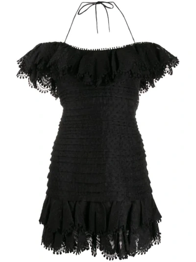 Shop Zimmermann Halterneck Upper Peplum Dress In Black