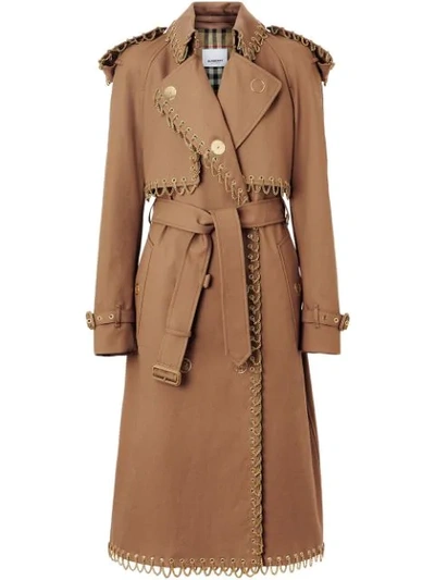 Shop Burberry Chain Detail Cotton Gabardine Trench Coat In Brown