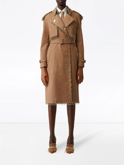 Shop Burberry Chain Detail Cotton Gabardine Trench Coat In Brown