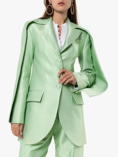 Shop Aleksandre Akhalkatsishvili Double Sleeve Tailored Blazer In Green