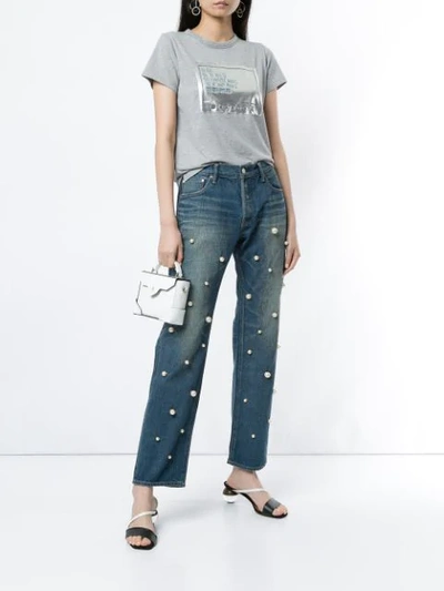 Shop Tu Es Mon Tresor Big Pearl Boyfriend Jeans In Blue