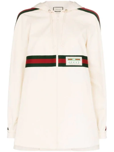 Shop Gucci Web Stripe Logo Patch Hoodie In  White:9381