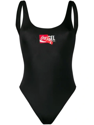 Shop Diesel Double Logo Print Swimsuit In Black