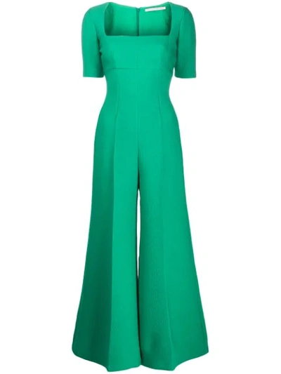 Shop Emilia Wickstead Audie Square-neck Jumpsuit In Green