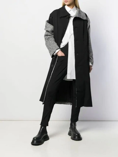 Shop Yohji Yamamoto Herringbone Patchwork Coat In Black
