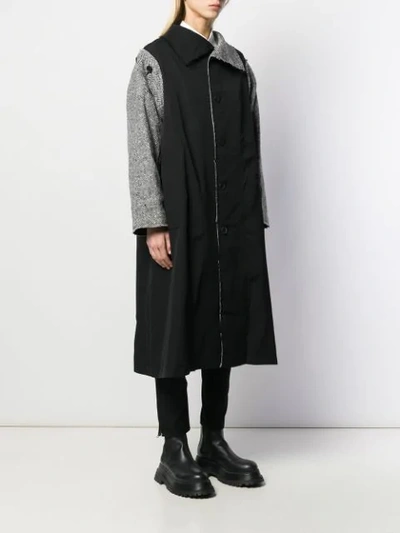 Shop Yohji Yamamoto Herringbone Patchwork Coat In Black